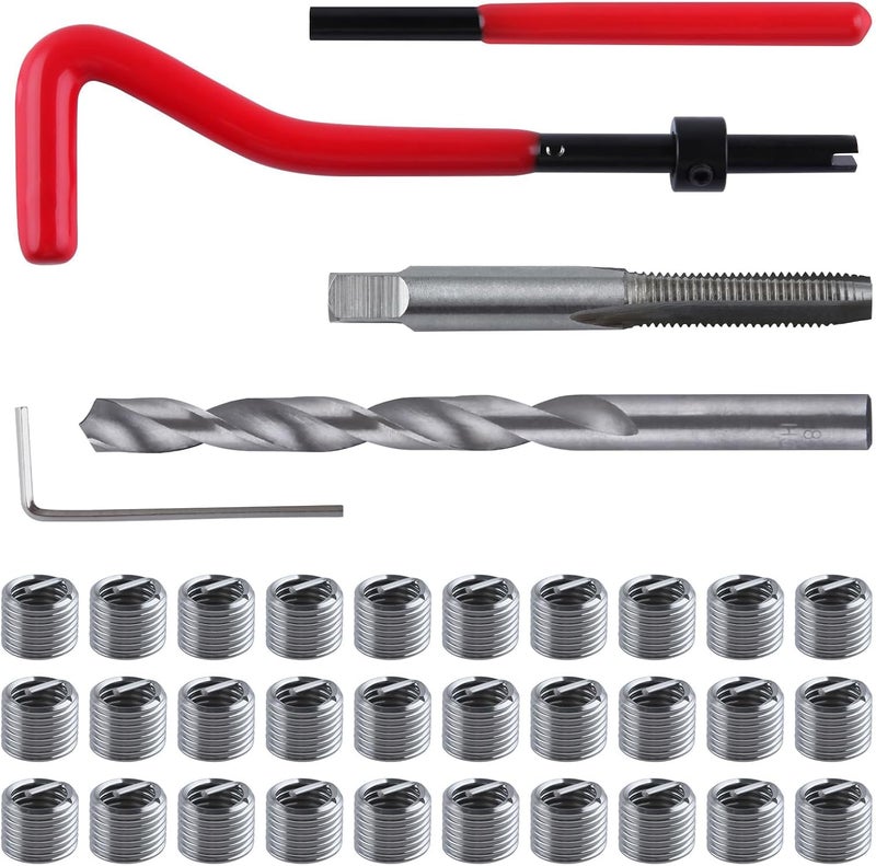 LEONTOOL 30 Piece M8x1.25 Helicoil Thread Repair Kit, Metric Helicoil Repair Kit with HSS Drill Bits Thread Inserts Taps Breakoff Installation Tools, Portable Rethreading Tool Kit for Auto Repairing - Image 1
